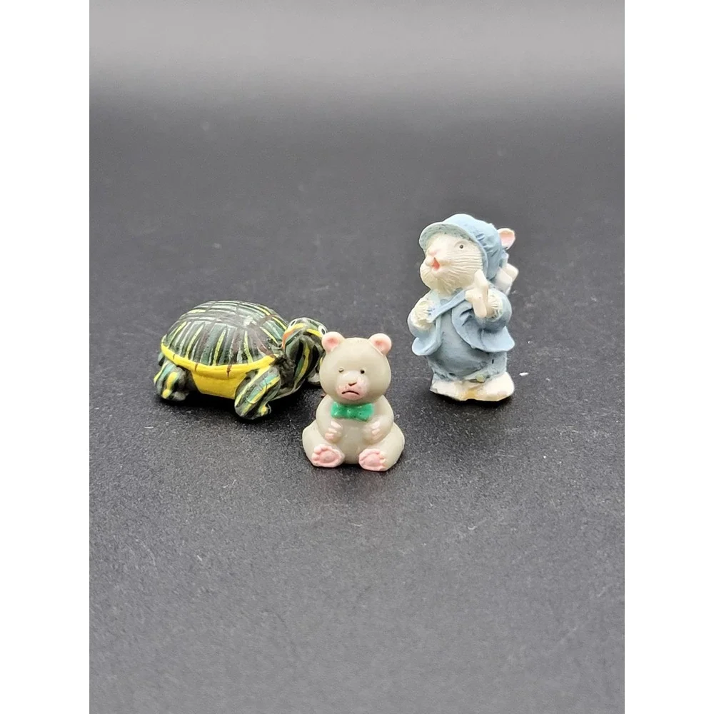Miniature Animal Figurine Lot Cottagecore Turtle Bunny Bear 1
